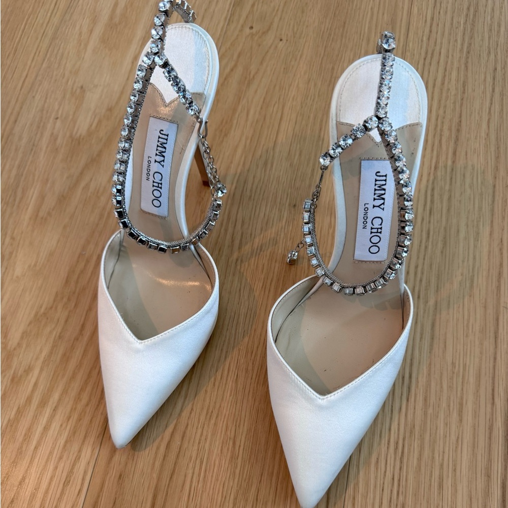 Jimmy Choo Saeda Heels - Ivory / Crystal Size 6.5